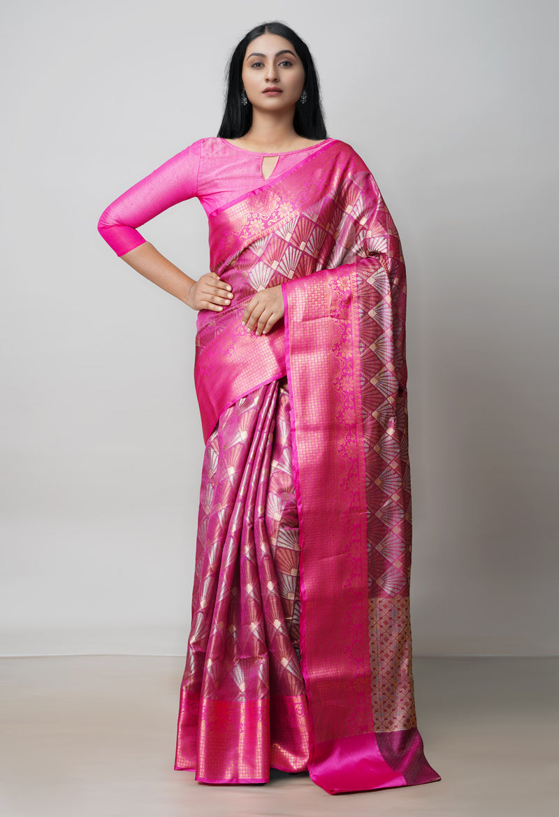 Pink  Brocade Banarasi Sico Saree-UNM73362