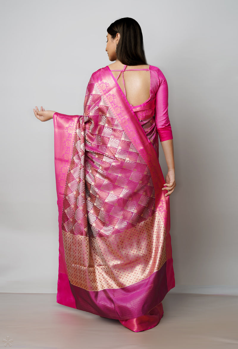 Pink  Brocade Banarasi Sico Saree-UNM73362