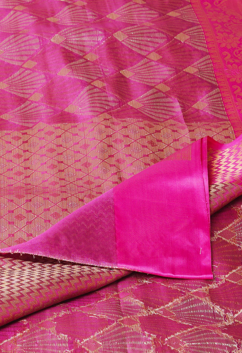 Pink  Brocade Banarasi Sico Saree-UNM73362