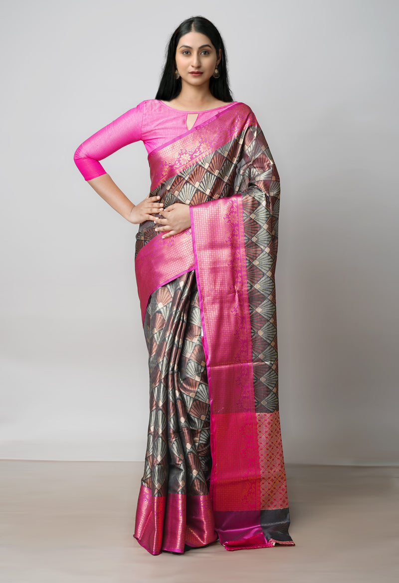 Black  Brocade Banarasi Sico Saree-UNM73364