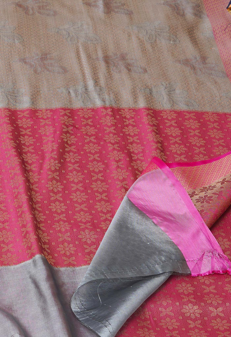 Grey  Brocade Banarasi Sico Saree-UNM73371