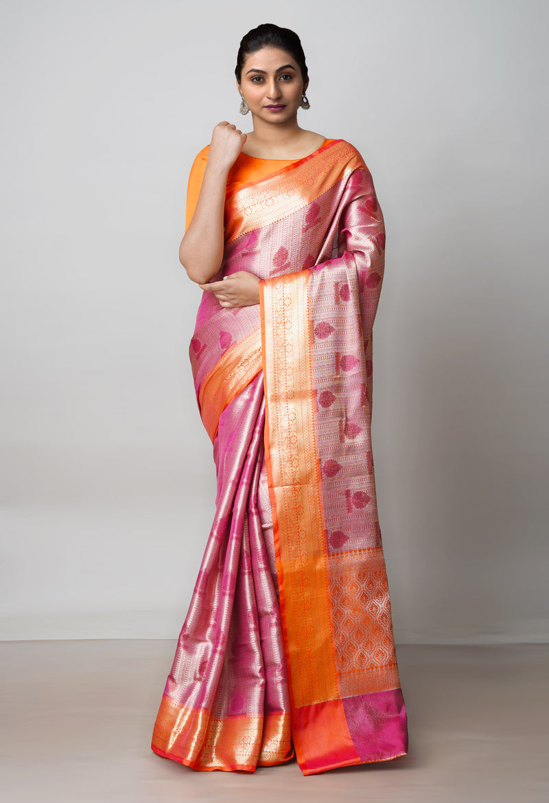 Pink  Brocade Banarasi Sico Saree-UNM73378