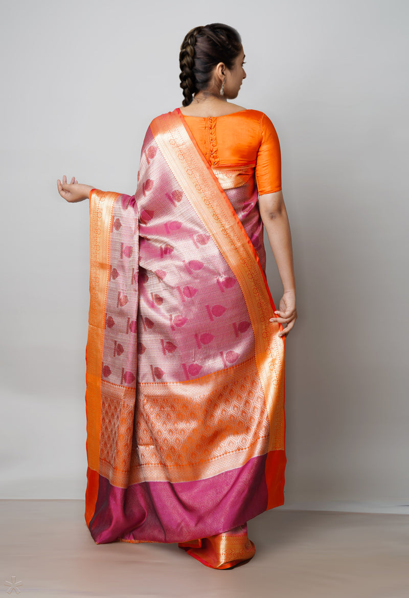 Pink  Brocade Banarasi Sico Saree-UNM73378