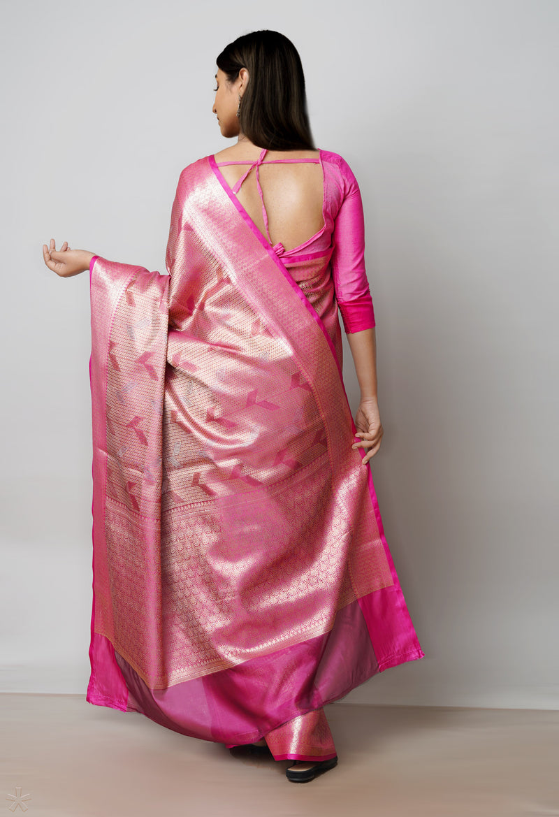 Pink  Brocade Banarasi Sico Saree-UNM73380