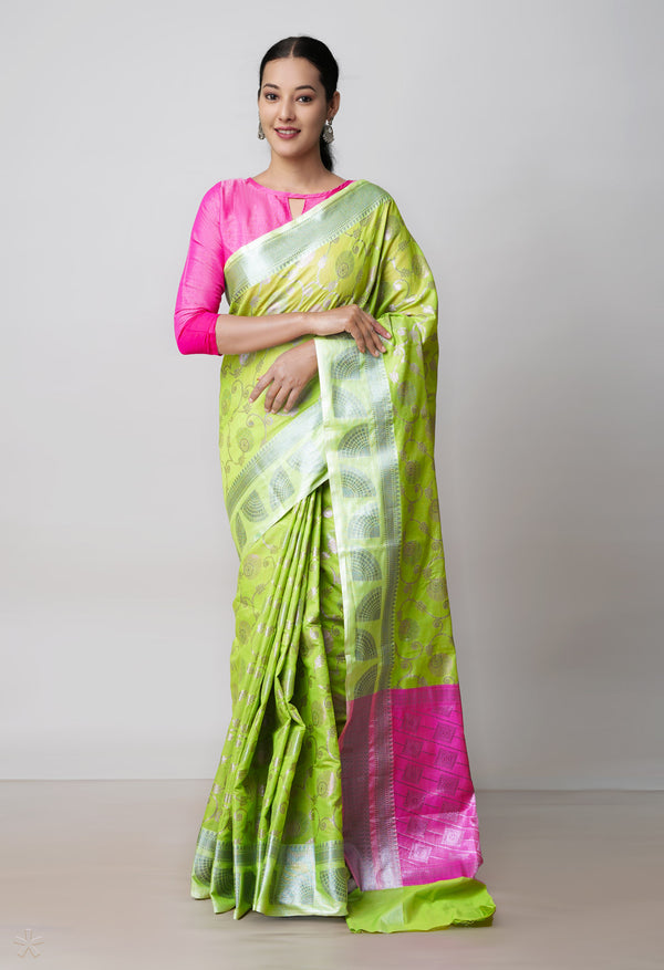 Green  Banarasi Chanderi Sico Saree-UNM73388