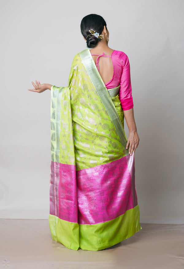 Green  Banarasi Chanderi Sico Saree-UNM73388