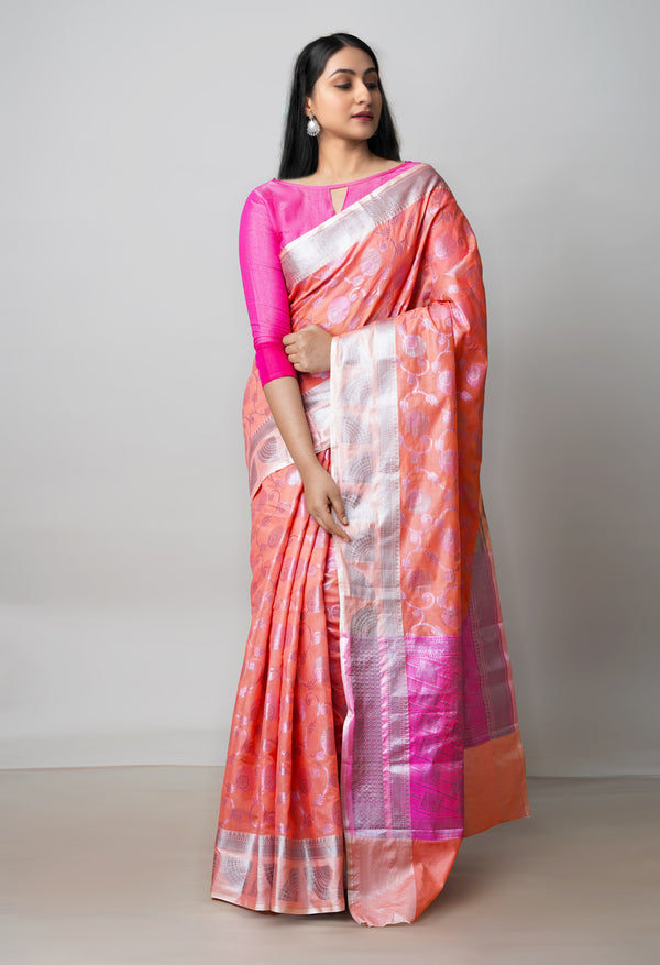 Orange  Banarasi Chanderi Sico Saree-UNM73389