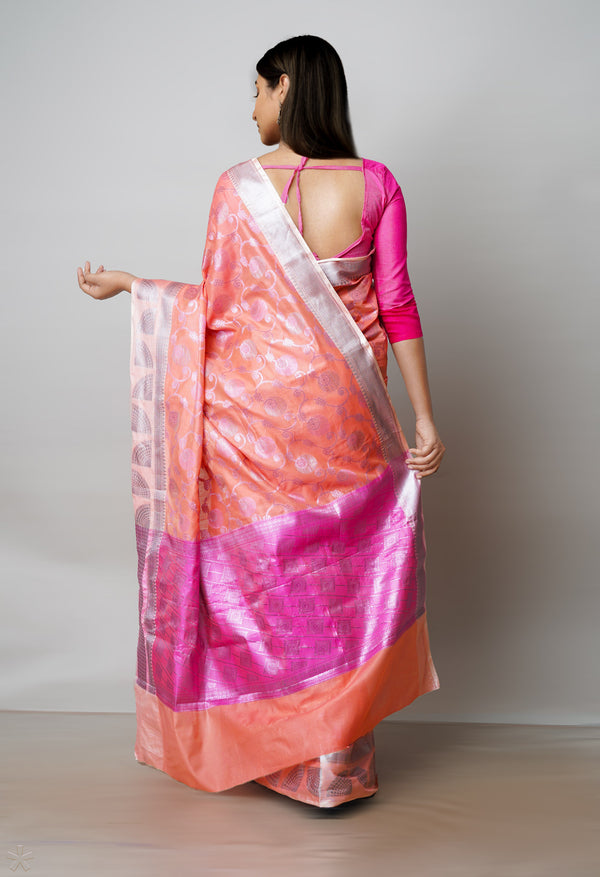 Orange  Banarasi Chanderi Sico Saree-UNM73389