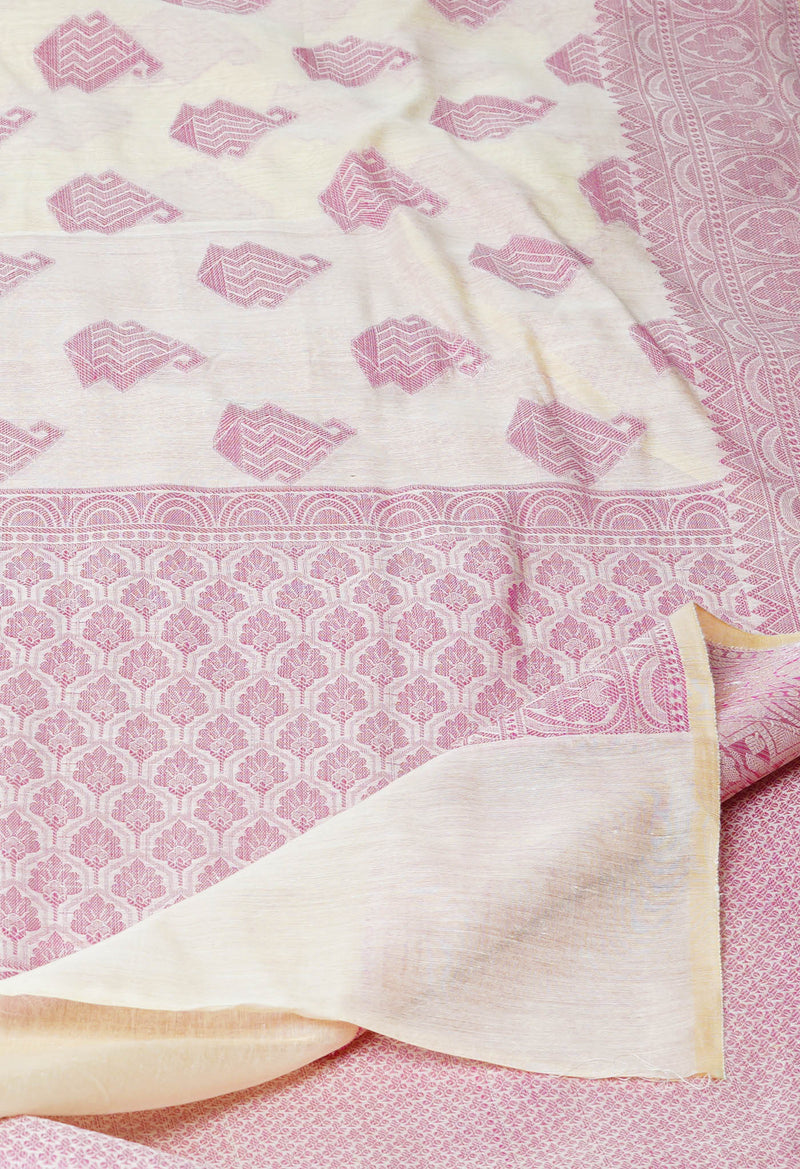 Cream  Banarasi Chanderi Sico Saree-UNM73392