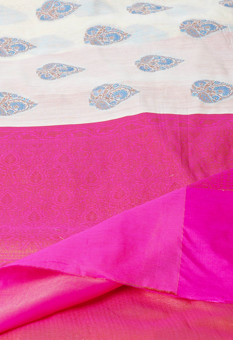 Cream  Banarasi Chanderi Sico Saree-UNM73395
