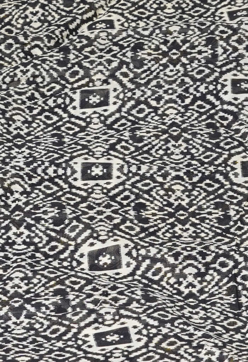 Ivory Pure  Ajrakh Printed Superfine Mulmul Cotton Saree-UNM73403