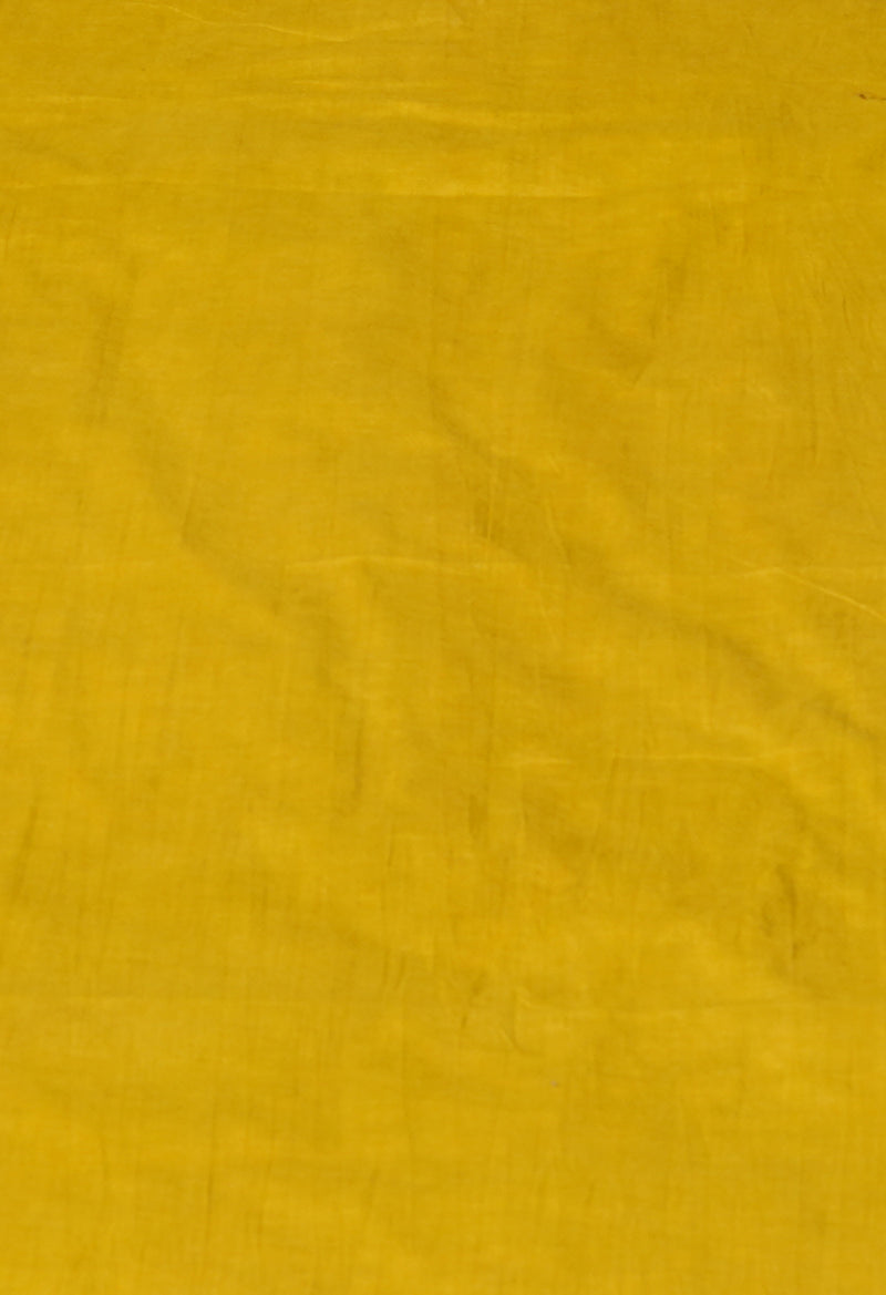 Yellow-Mehndi Green Pure  Hand Batik Printed Cotton Saree-UNM73410