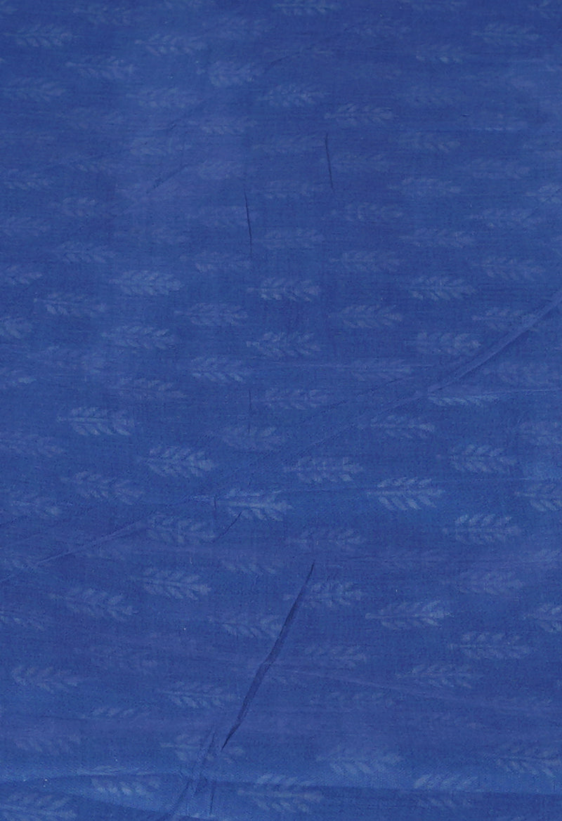 Teal Green-Blue Pure  Contrast Dye Discharge Hand Block Printed Superfine Mulmul Cotton Saree-UNM73413