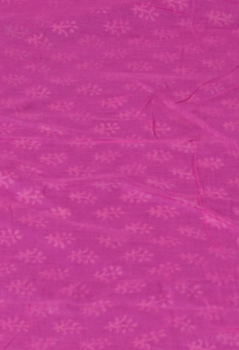 Navy Blue-Pink Pure  Contrast Dye Discharge Hand Block Printed Superfine Mulmul Cotton Saree-UNM73414