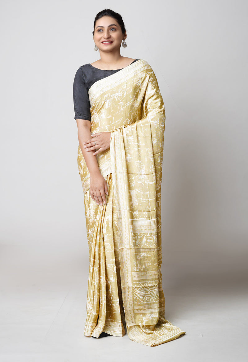 Light Brown Pure  Block Printed Soft Silk Saree-UNM73421