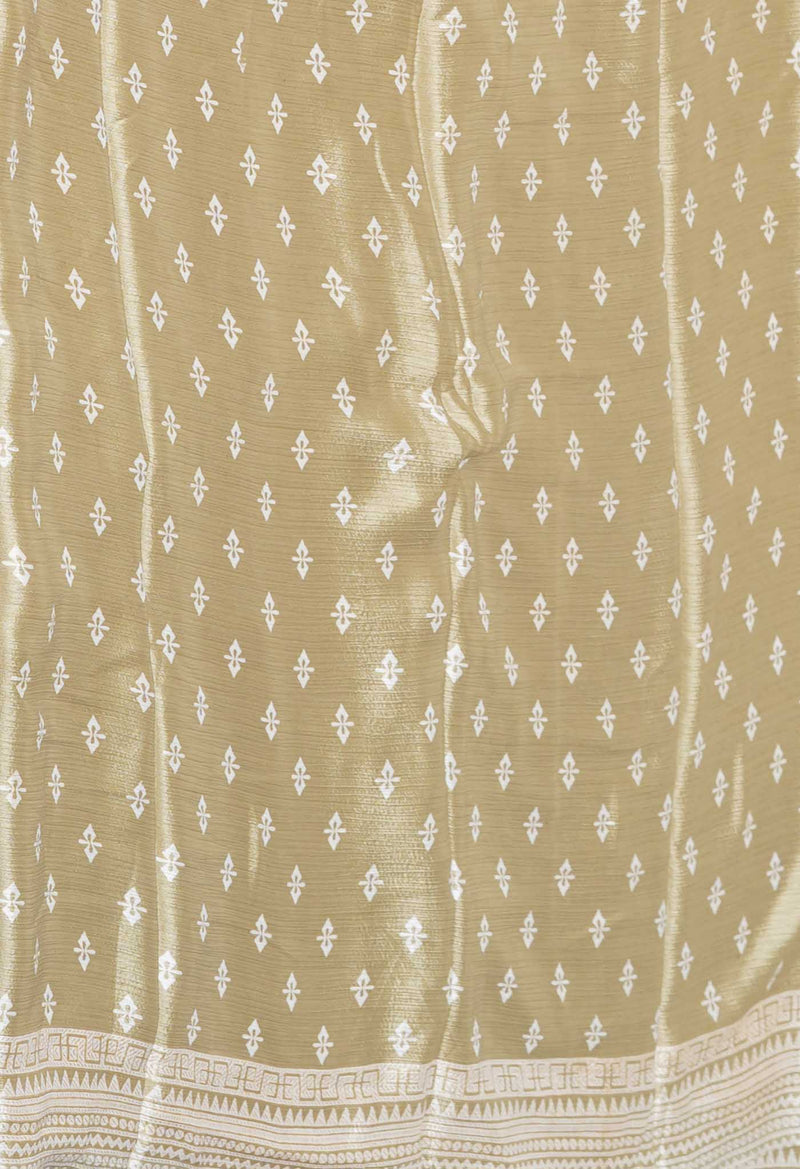 Light Brown Pure  Block Printed Soft Silk Saree-UNM73421