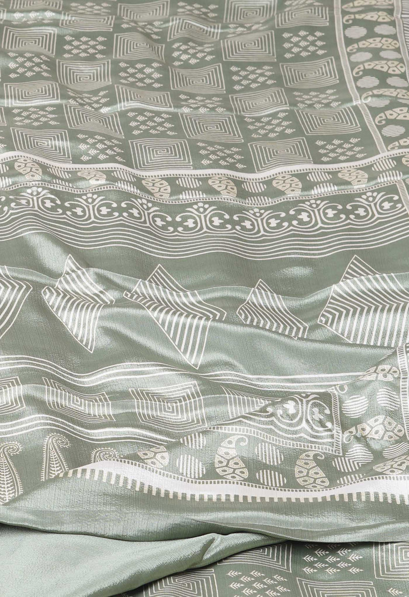 Green Pure  Block Printed Soft Silk Saree-UNM73423