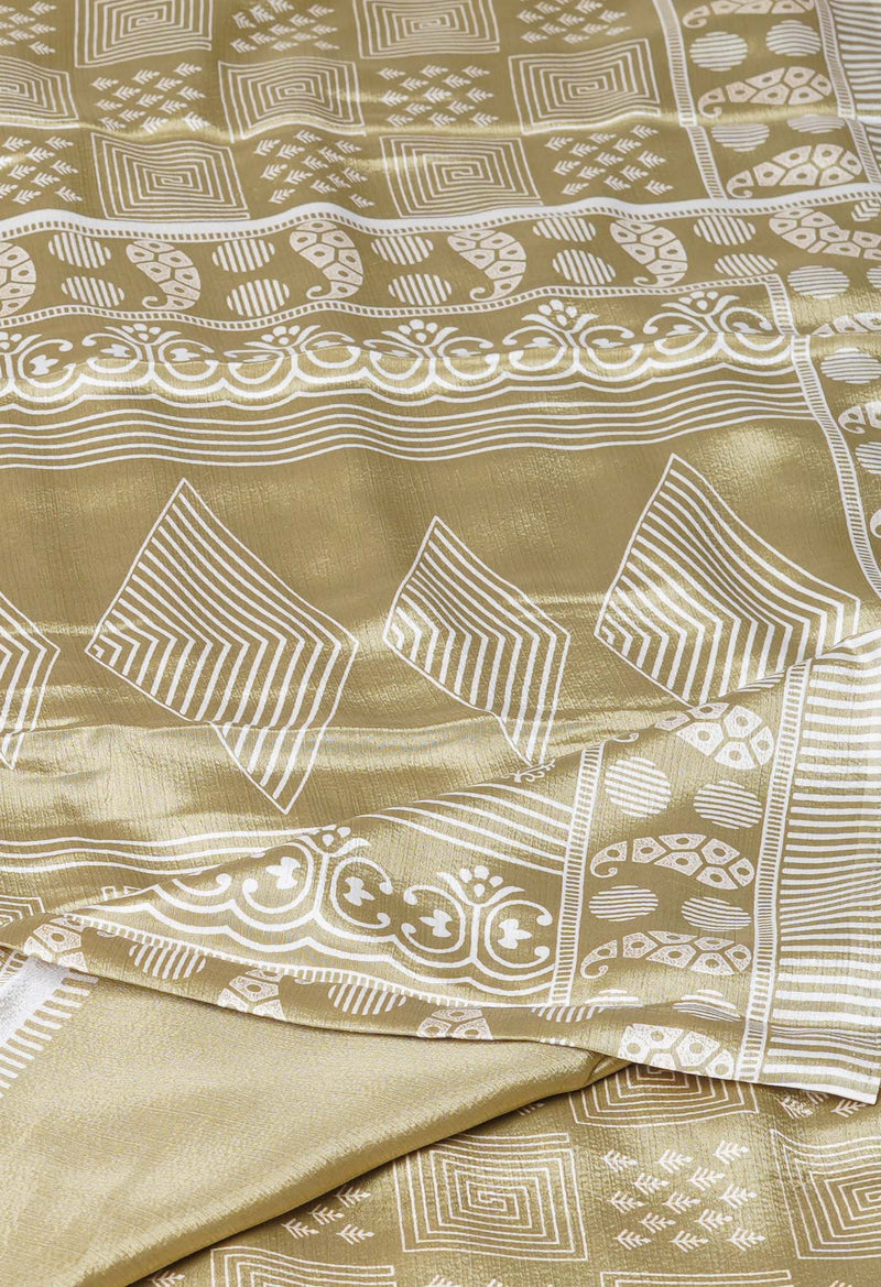 Mud Brown Pure  Block Printed Soft Silk Saree-UNM73424
