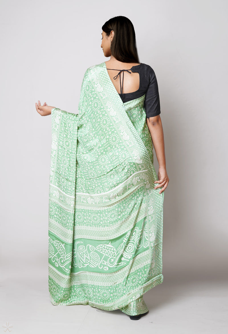 Green Pure  Block Printed Soft Silk Saree-UNM73426