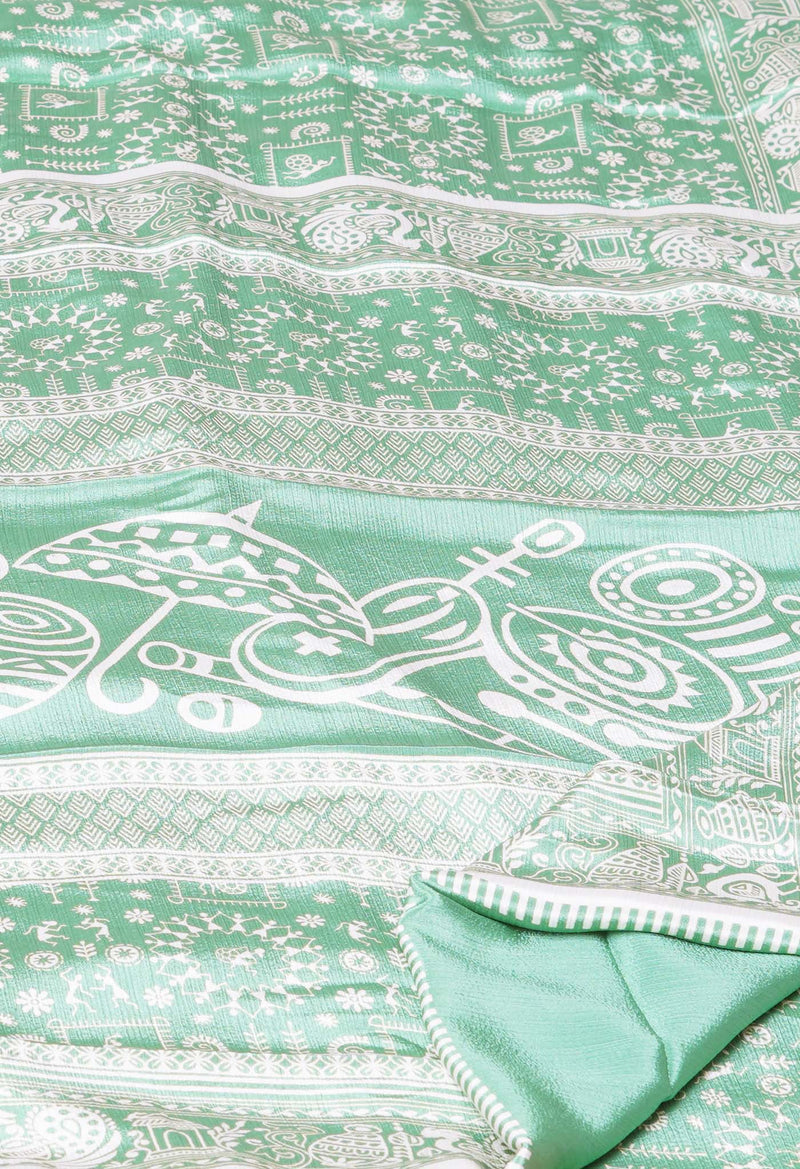 Green Pure  Block Printed Soft Silk Saree-UNM73426