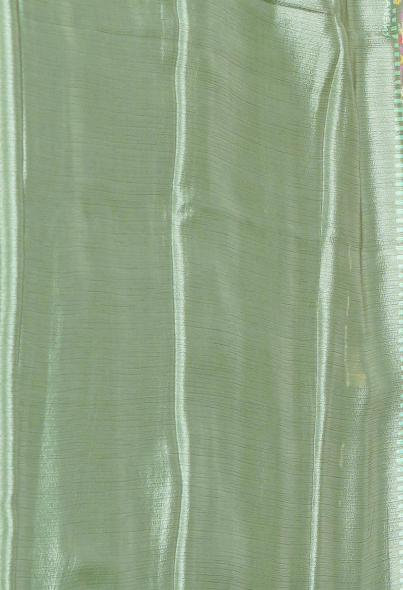 Green Pure  Block Printed Soft Silk Saree-UNM73427