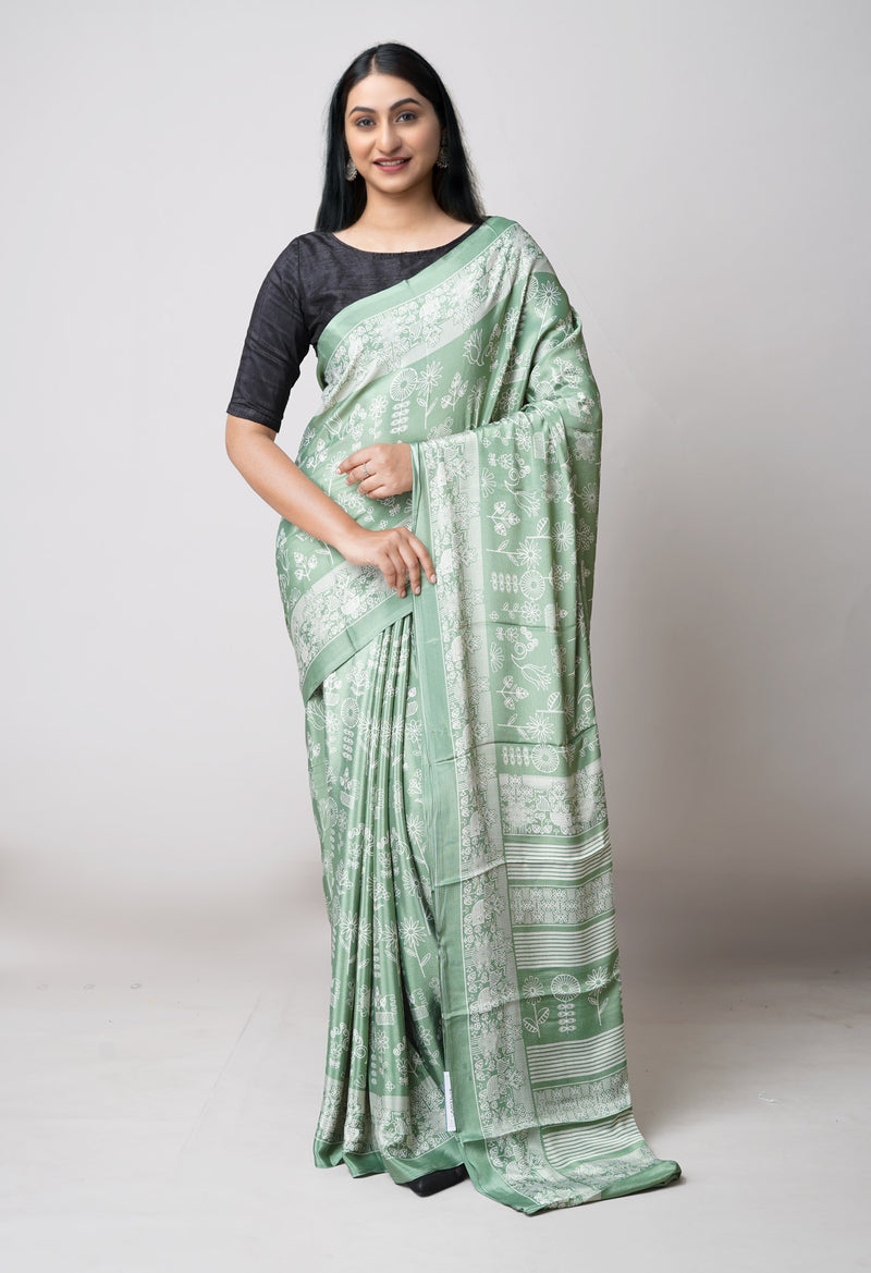 Green Pure  Block Printed Soft Silk Saree-UNM73429