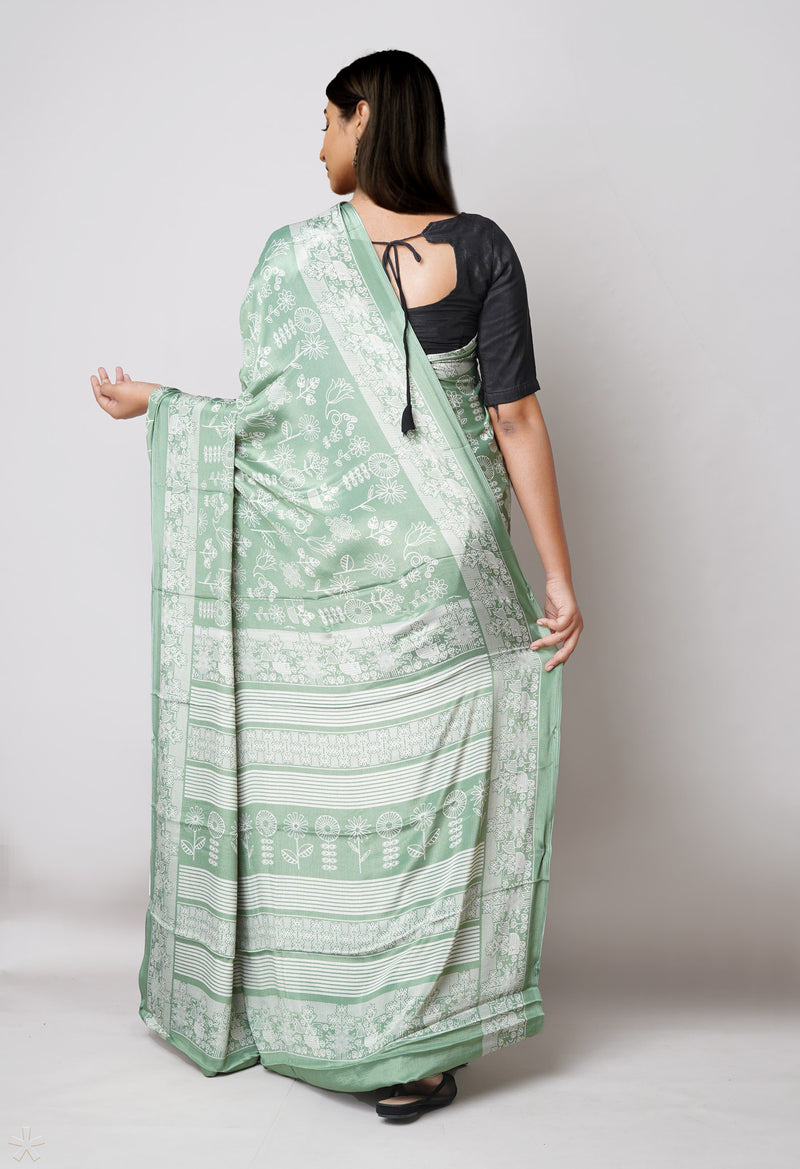 Green Pure  Block Printed Soft Silk Saree-UNM73429