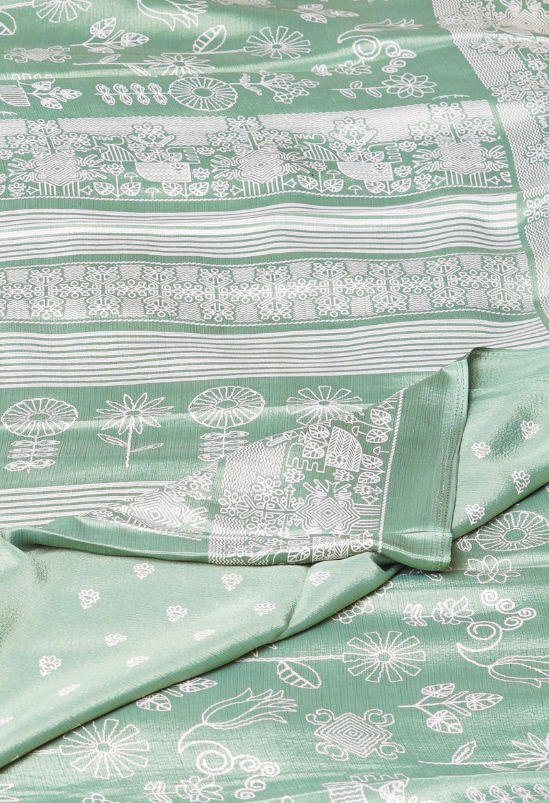 Green Pure  Block Printed Soft Silk Saree-UNM73429