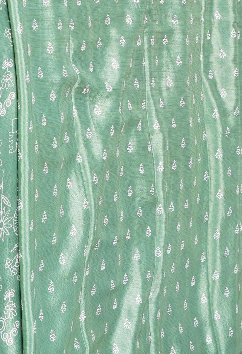 Green Pure  Block Printed Soft Silk Saree-UNM73429