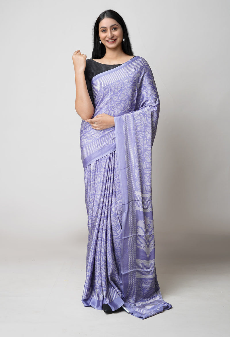 Blue Pure  Block Printed Soft Silk Saree-UNM73431