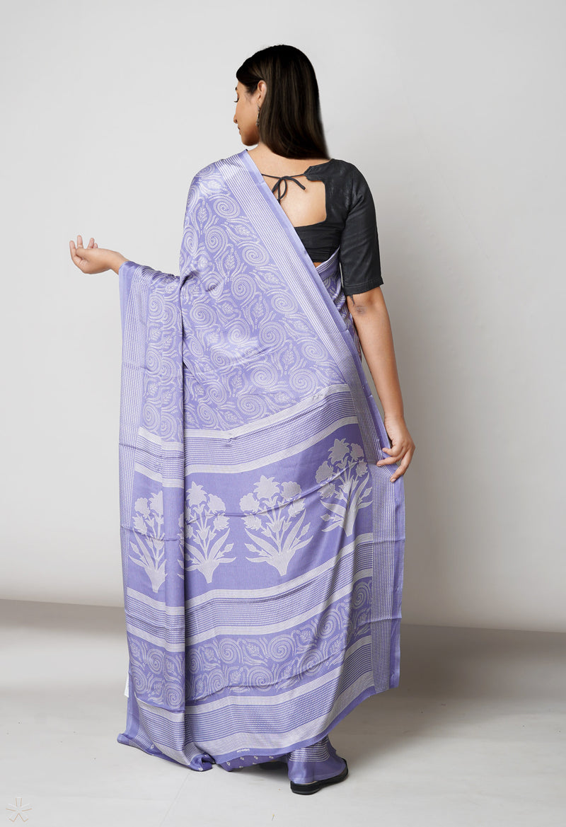 Blue Pure  Block Printed Soft Silk Saree-UNM73431