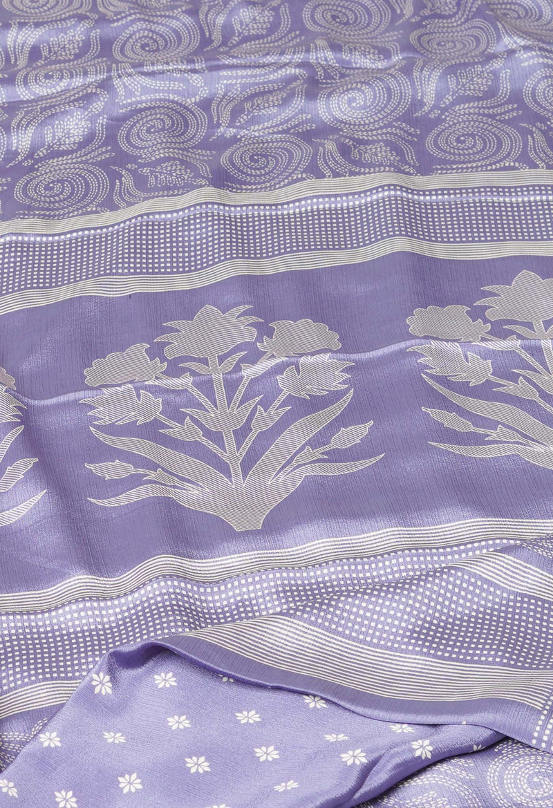 Blue Pure  Block Printed Soft Silk Saree-UNM73431