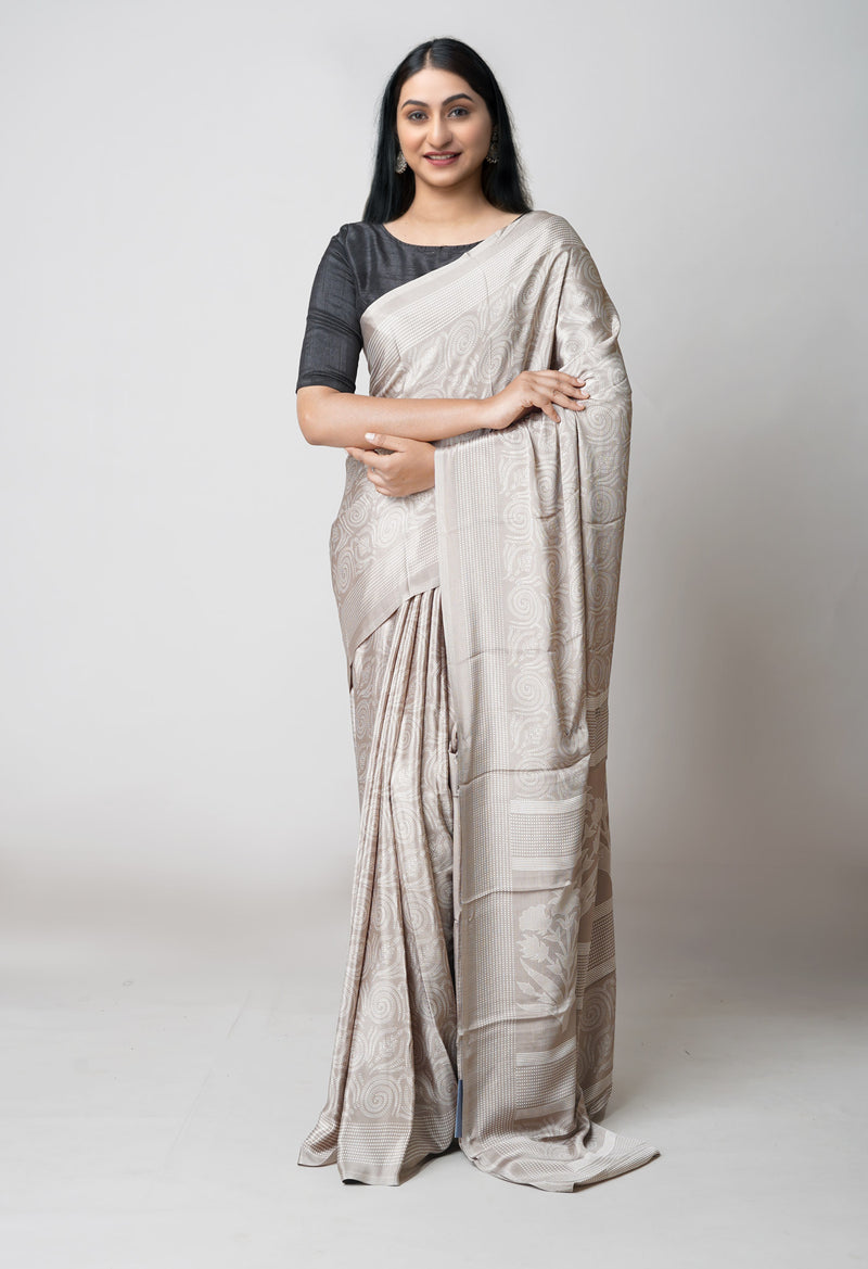 Light Brown Pure  Block Printed Soft Silk Saree-UNM73433