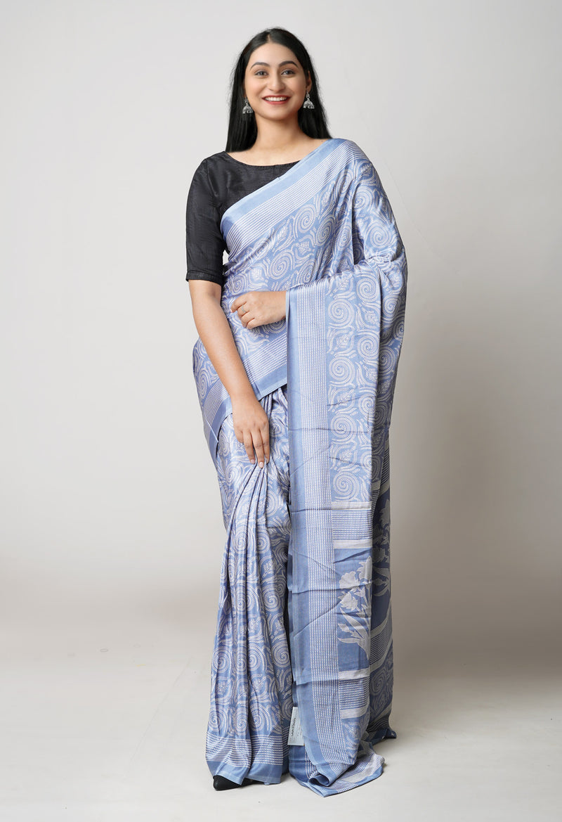 Blue Pure  Block Printed Soft Silk Saree-UNM73434
