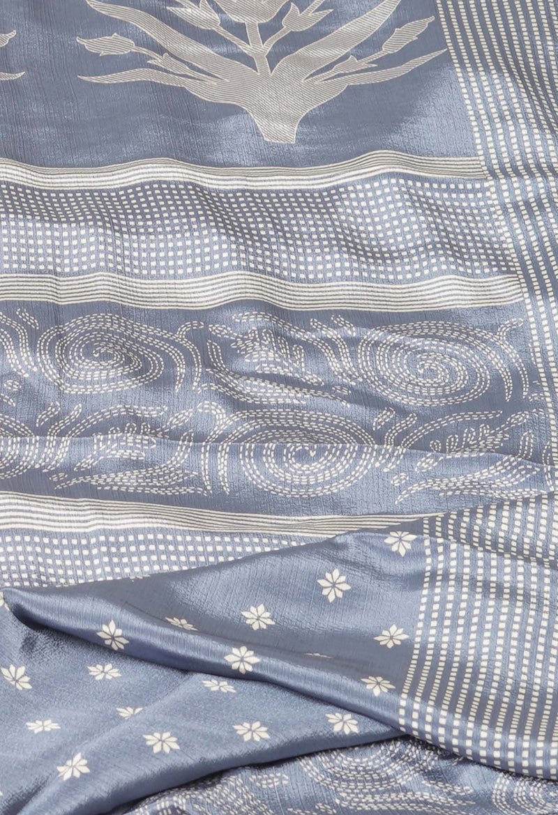 Blue Pure  Block Printed Soft Silk Saree-UNM73434