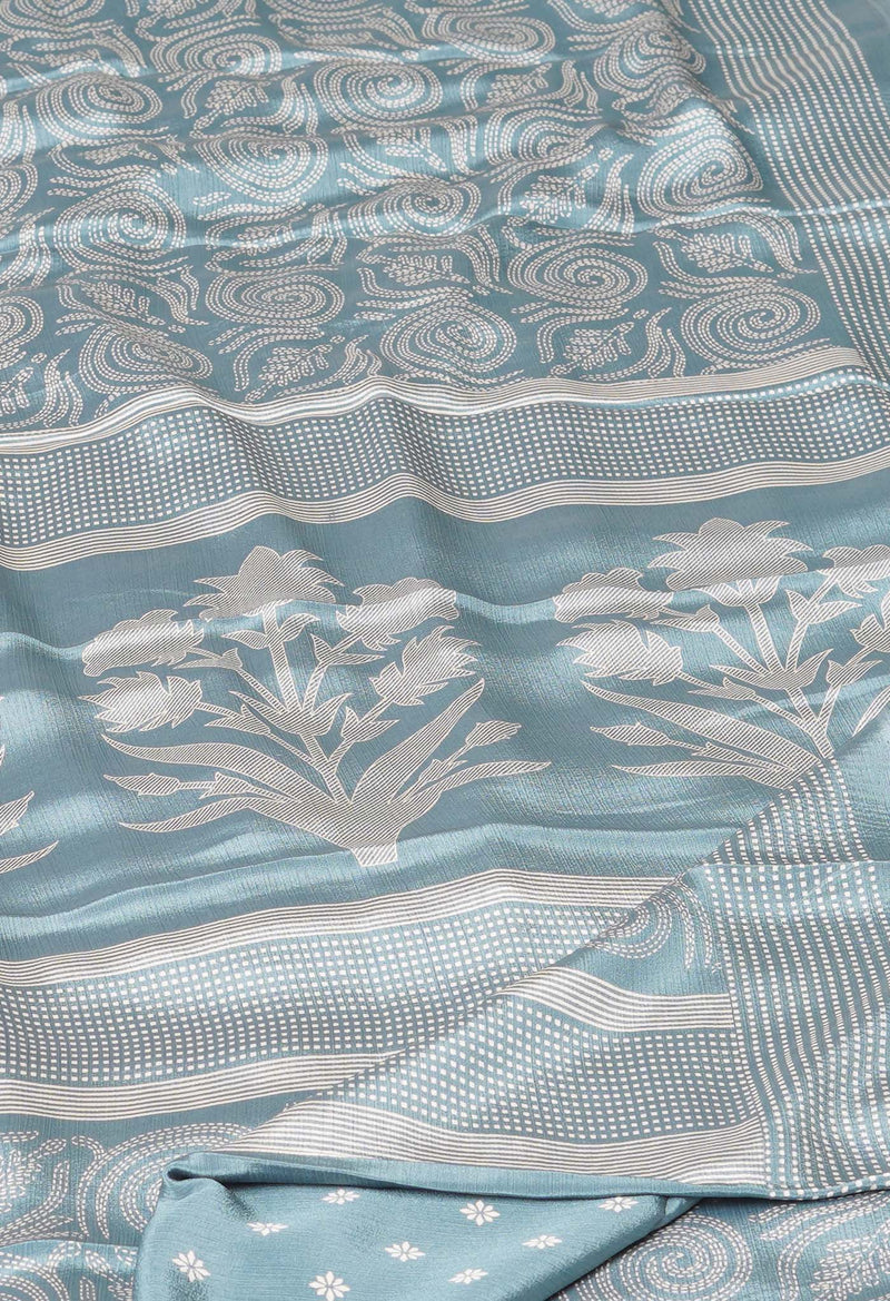 Grey Pure  Block Printed Soft Silk Saree-UNM73435