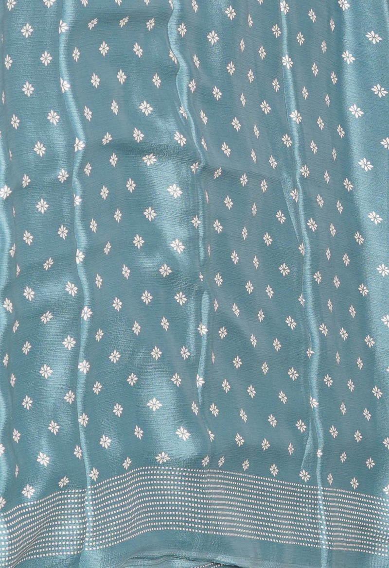 Grey Pure  Block Printed Soft Silk Saree-UNM73435