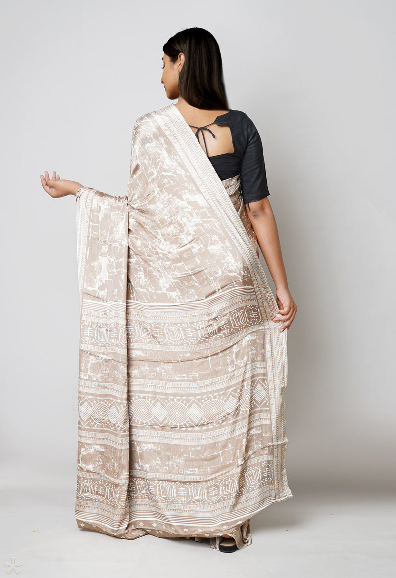 Light Brown Pure  Block Printed Soft Silk Saree-UNM73438