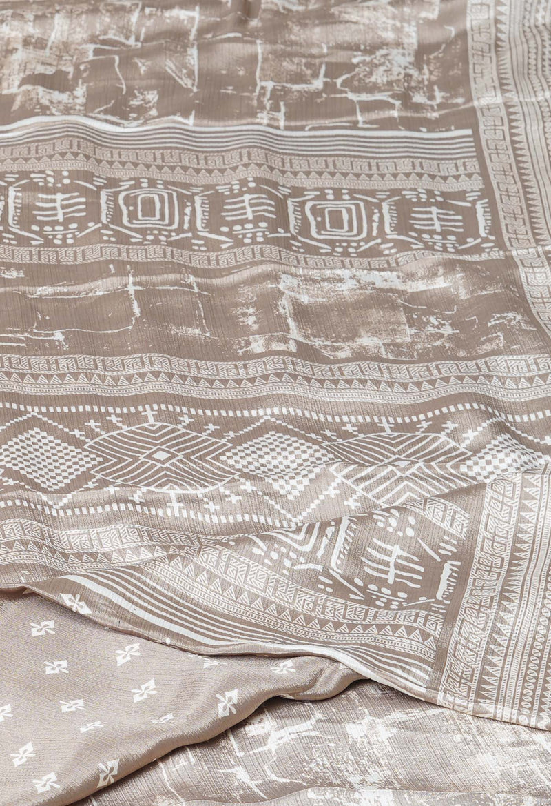 Light Brown Pure  Block Printed Soft Silk Saree-UNM73438