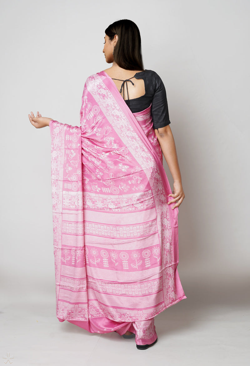 Pink Pure  Block Printed Soft Silk Saree-UNM73440