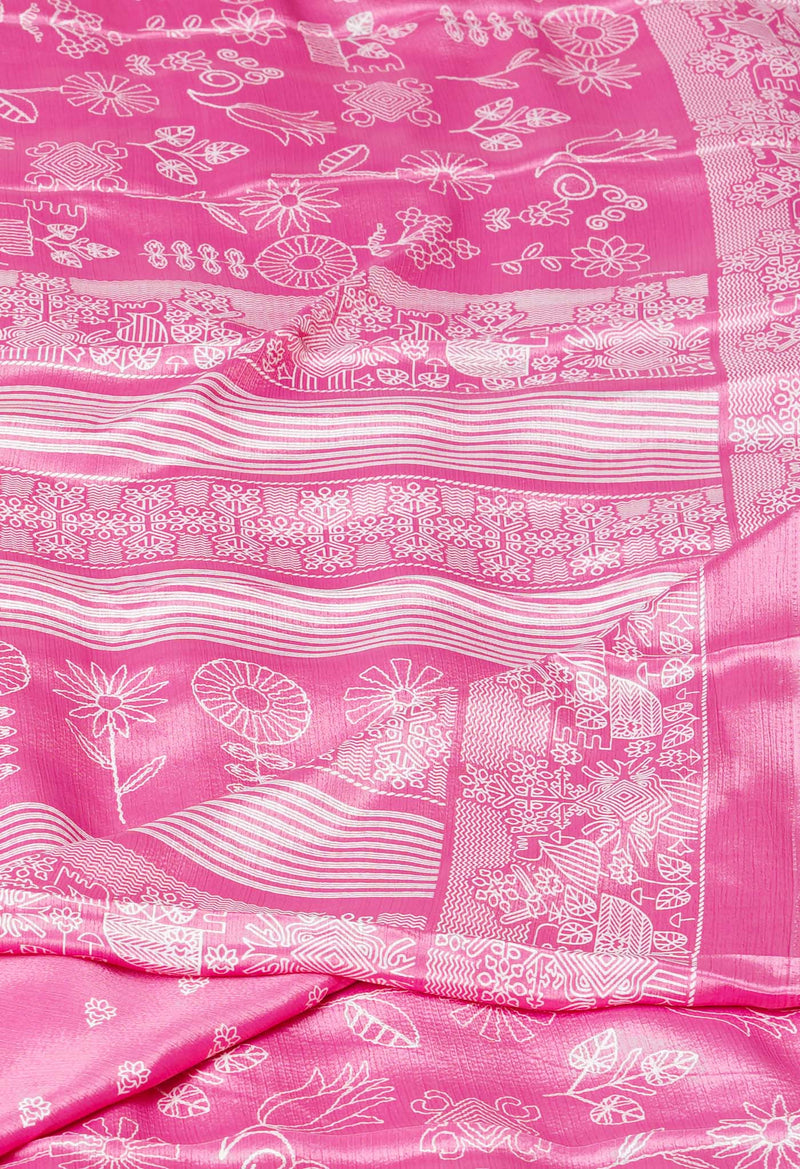 Pink Pure  Block Printed Soft Silk Saree-UNM73440