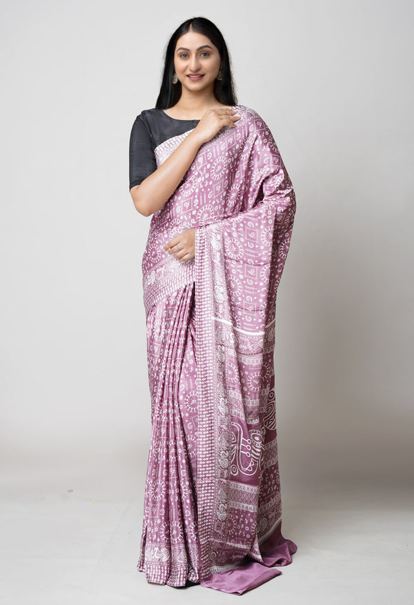 Royal Purple Pure  Block Printed Soft Silk Saree-UNM73441