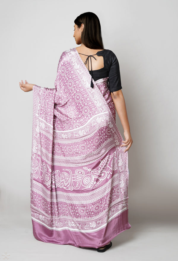 Royal Purple Pure  Block Printed Soft Silk Saree-UNM73441