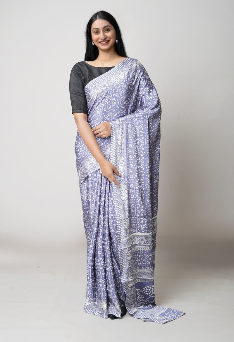 Blue Pure  Block Printed Soft Silk Saree-UNM73443