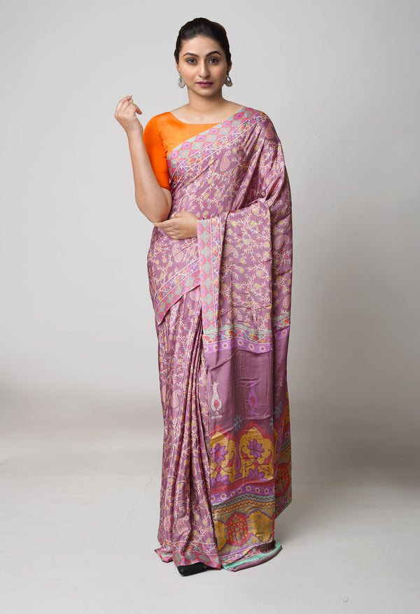 Royal Purple Pure  Block Printed Soft Silk Saree-UNM73444