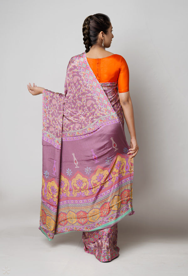 Royal Purple Pure  Block Printed Soft Silk Saree-UNM73444