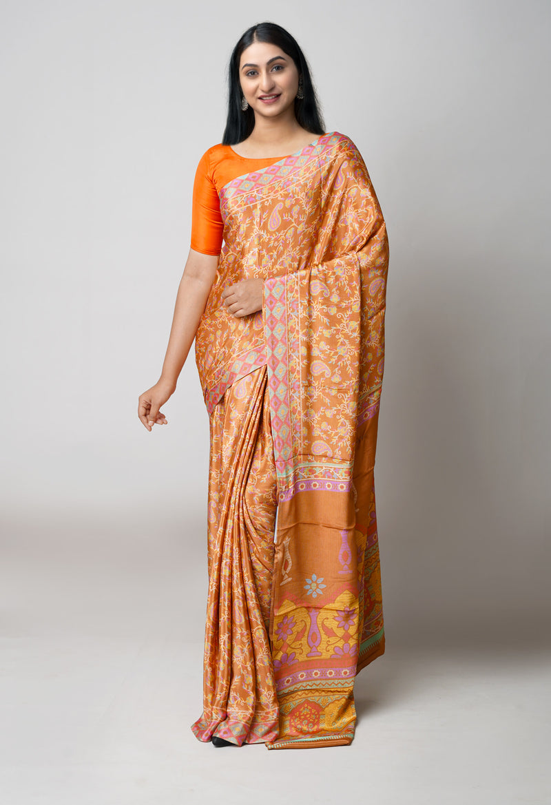Light Brown Pure  Block Printed Soft Silk Saree-UNM73445