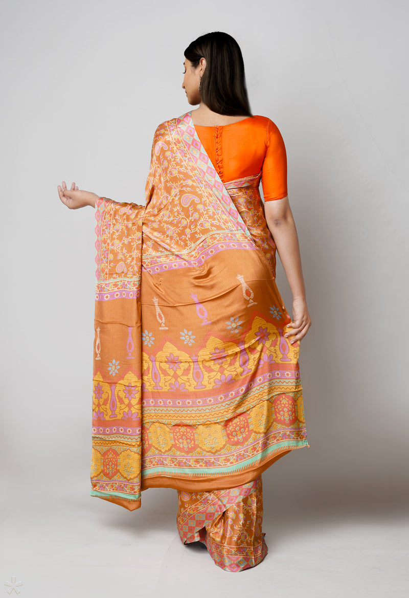 Light Brown Pure  Block Printed Soft Silk Saree-UNM73445