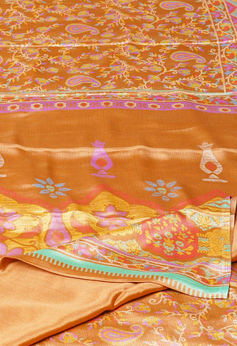Light Brown Pure  Block Printed Soft Silk Saree-UNM73445