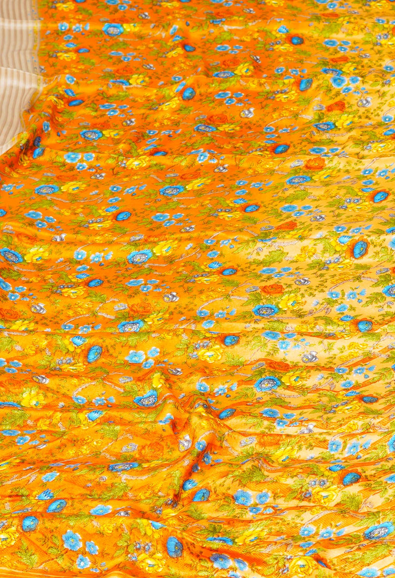 Orange Pure  Block Printed Crepe Silk Saree-UNM73449